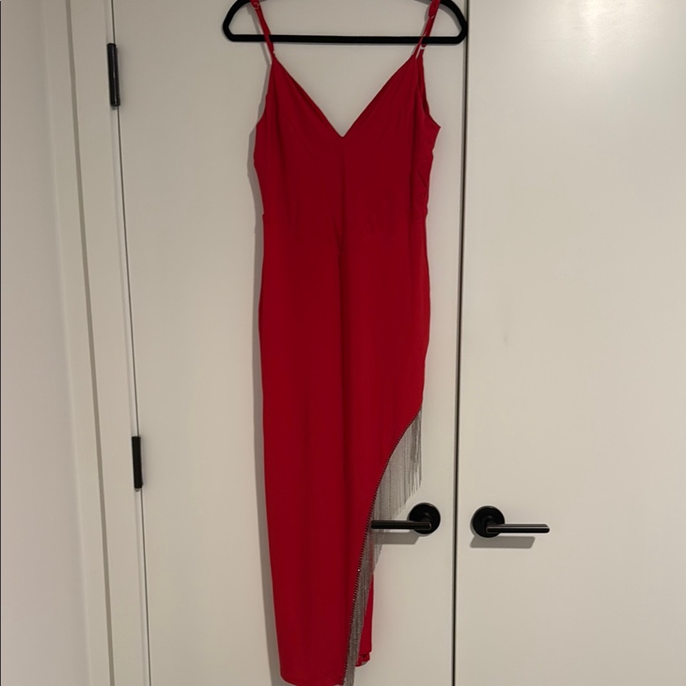 Elegant Red Dress with Asymmetrical Hem
